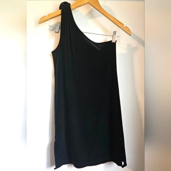 TRISTAN Little Black Dress One Shoulder Velvet Black P/S LBD - Picture 3 of 6